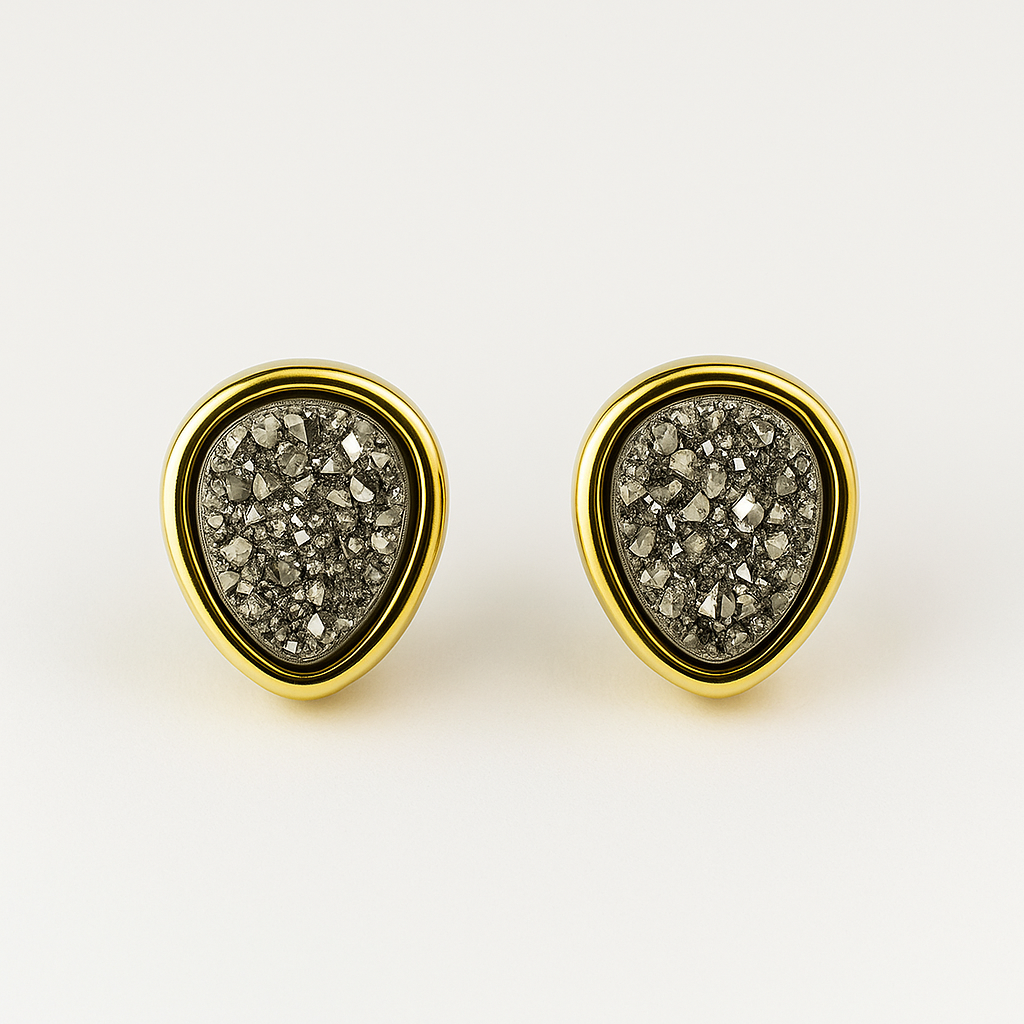 Brinco Ponto de Luz com Drusa Prata Natural Folheado a Ouro 18k
