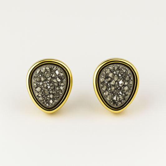 Brinco Ponto de Luz com Drusa Prata Natural Folheado a Ouro 18k
