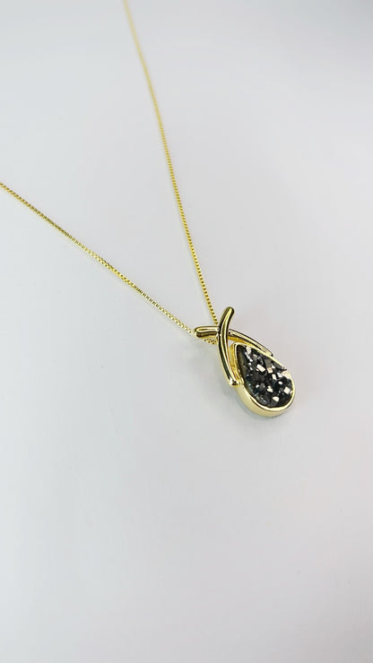 Colar Gota com Drusa Prata Natural Folheado a Ouro 18k