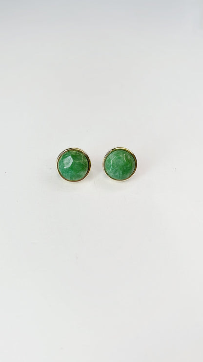 Brinco Redondo com Quartzo Verde Natural Folheado a Ouro 18k